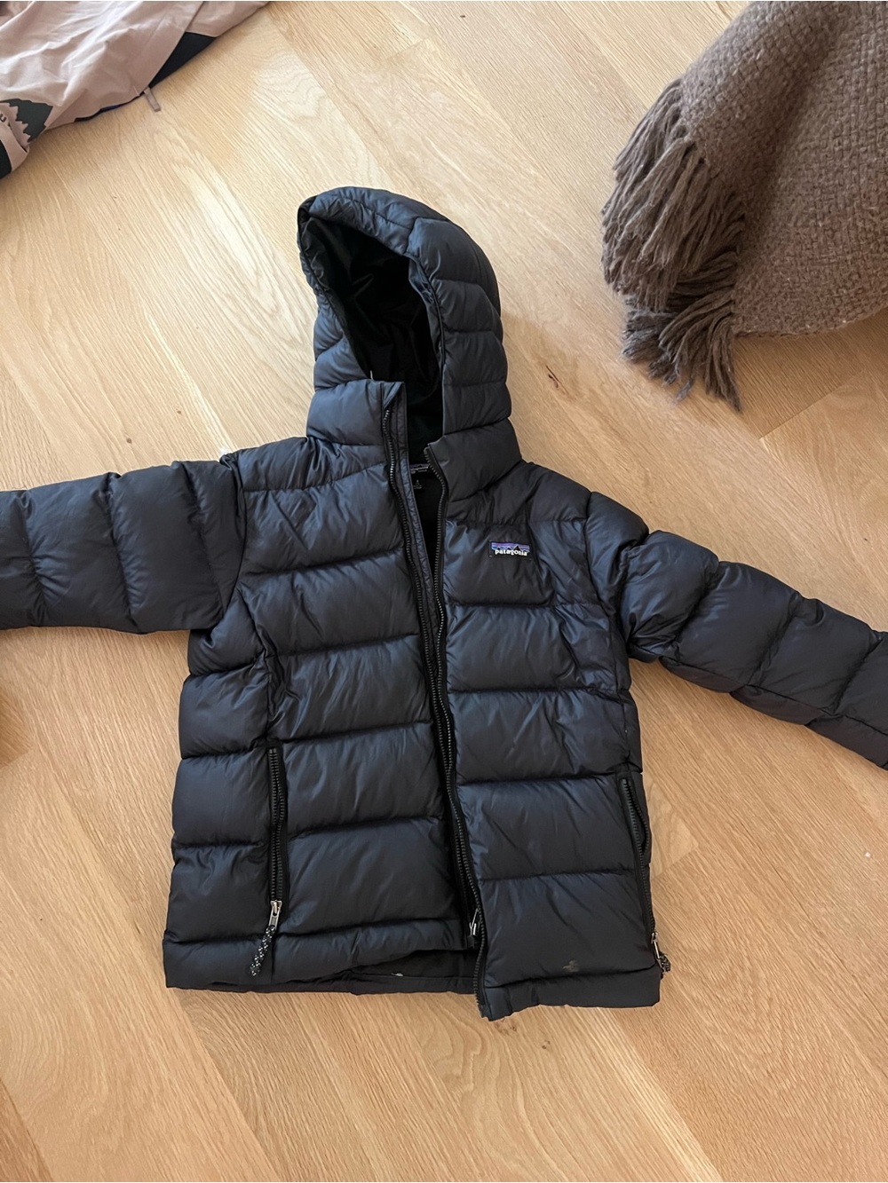 Patagonia Kids Black Hooded Puffer Jacket